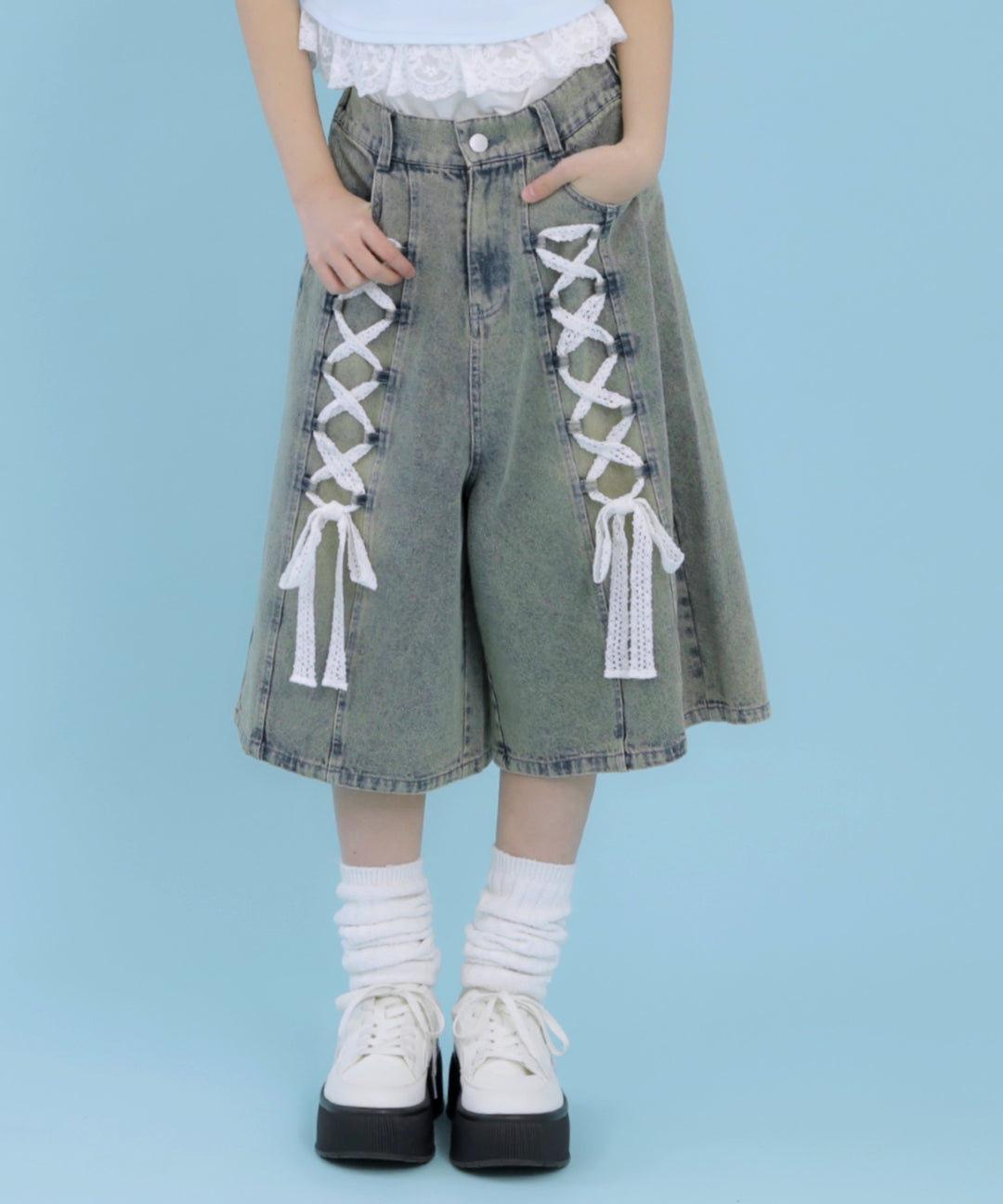 スピンドル レース デニム ハーフパンツ 912-7919