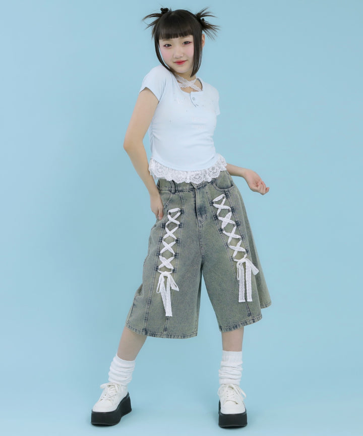 スピンドル レース デニム ハーフパンツ 912-7919