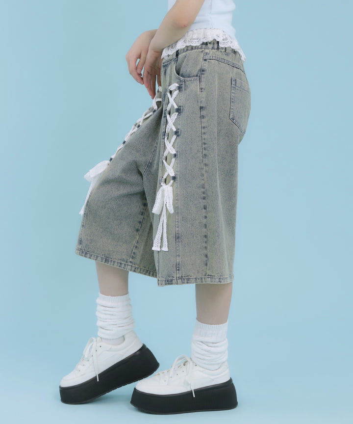 スピンドル レース デニム ハーフパンツ 912-7919