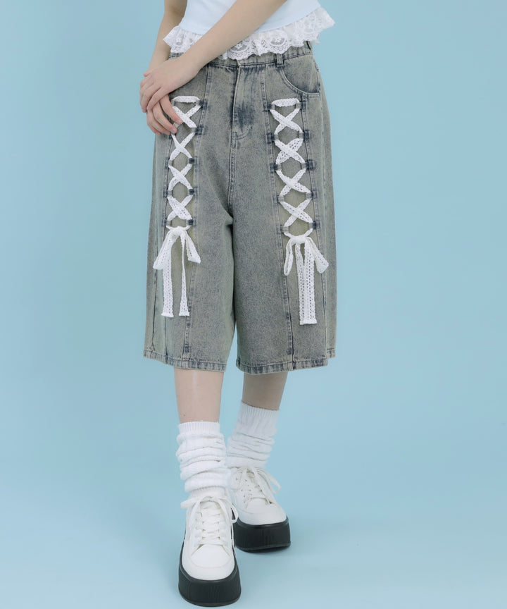 スピンドル レース デニム ハーフパンツ 912-7919