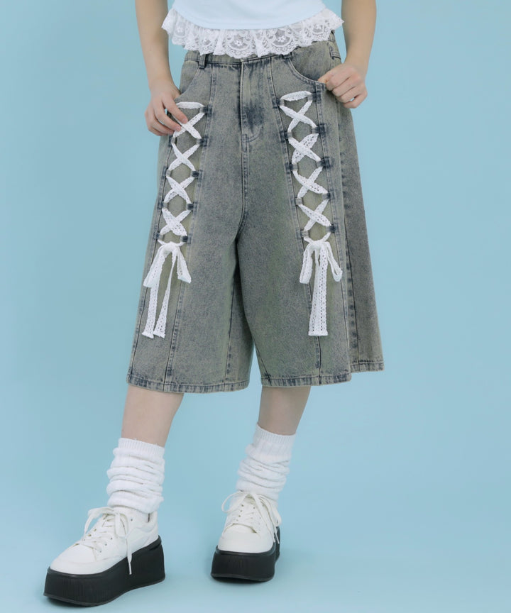 スピンドル レース デニム ハーフパンツ 912-7919