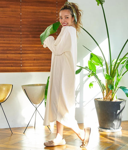 シンプル無地切替ラウンドヘムマキシワンピース