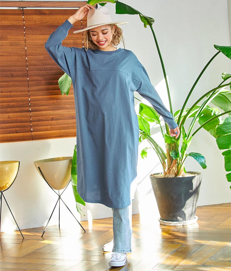 シンプル無地 切替 ラウンド ヘム マキシワンピース 857-5555