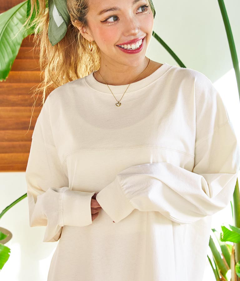 シンプル無地 切替 ラウンド ヘム マキシワンピース 857-5555