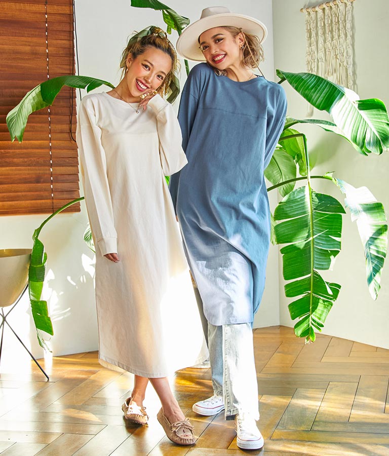 シンプル無地 切替 ラウンド ヘム マキシワンピース 857-5555