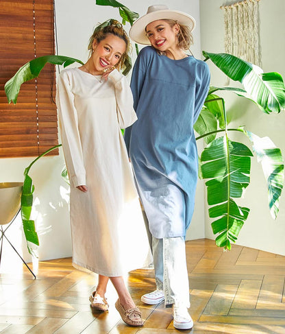 シンプル無地 切替 ラウンド ヘム マキシワンピース 857-5555