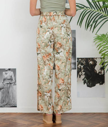 花柄サイドラインスリットパンツ