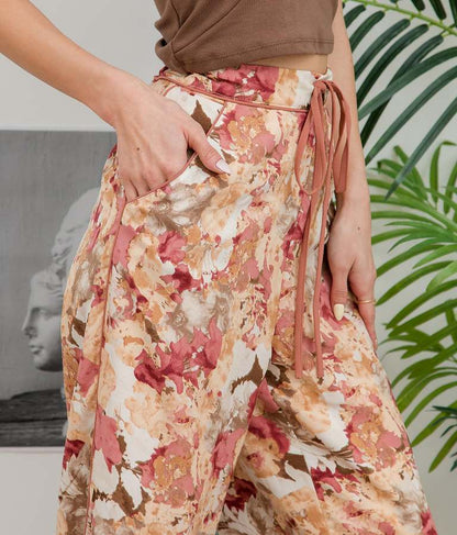 花柄 サイドライン スリット パンツ 492-2523