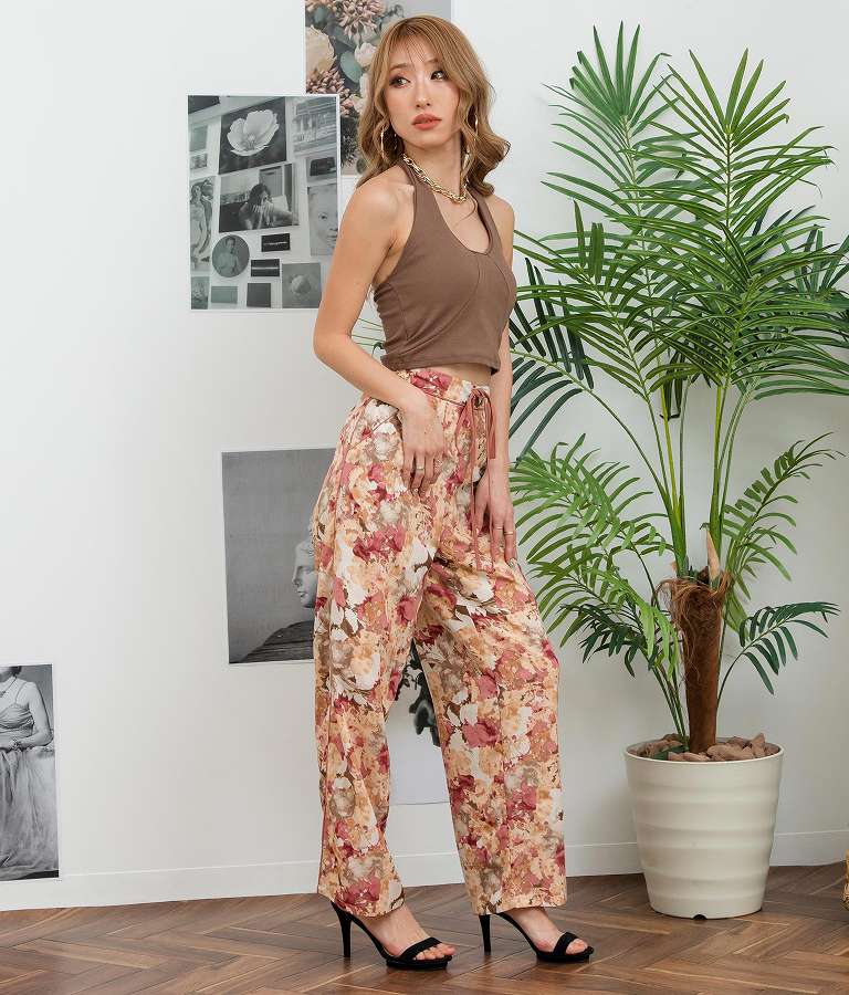 花柄 サイドライン スリット パンツ 492-2523