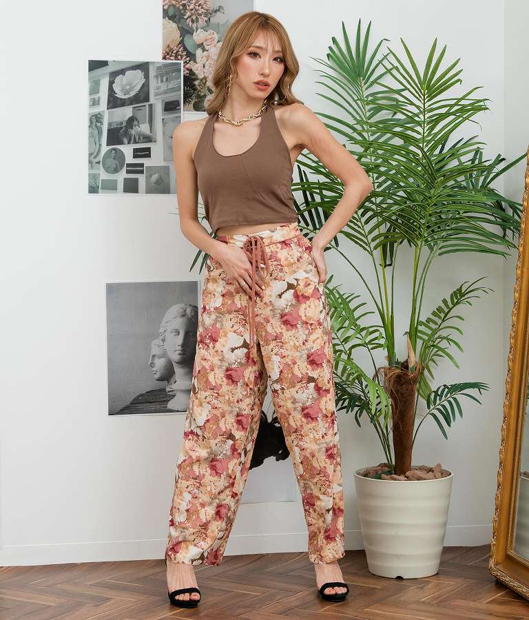 花柄 サイドライン スリット パンツ 492-2523