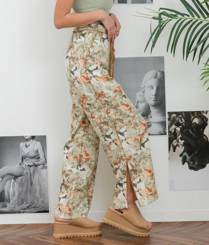 花柄 サイドライン スリット パンツ 492-2523