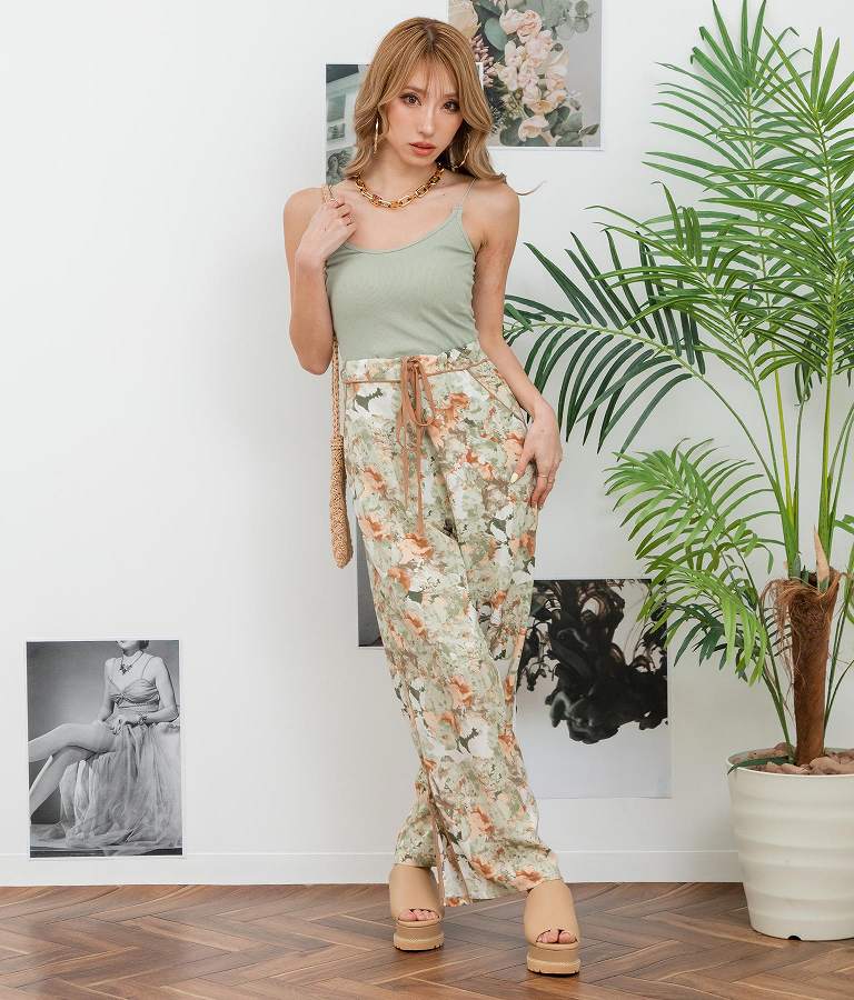 花柄 サイドライン スリット パンツ 492-2523