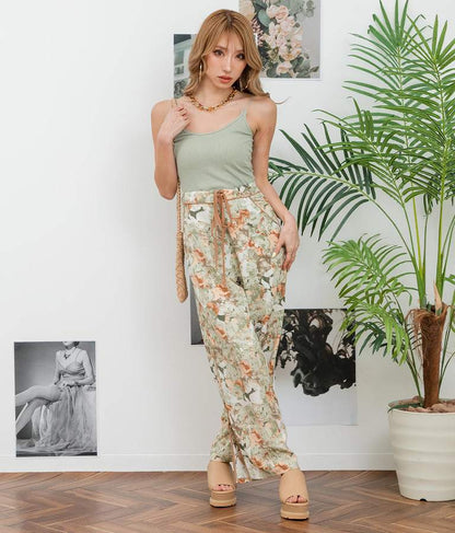 花柄 サイドライン スリット パンツ 492-2523