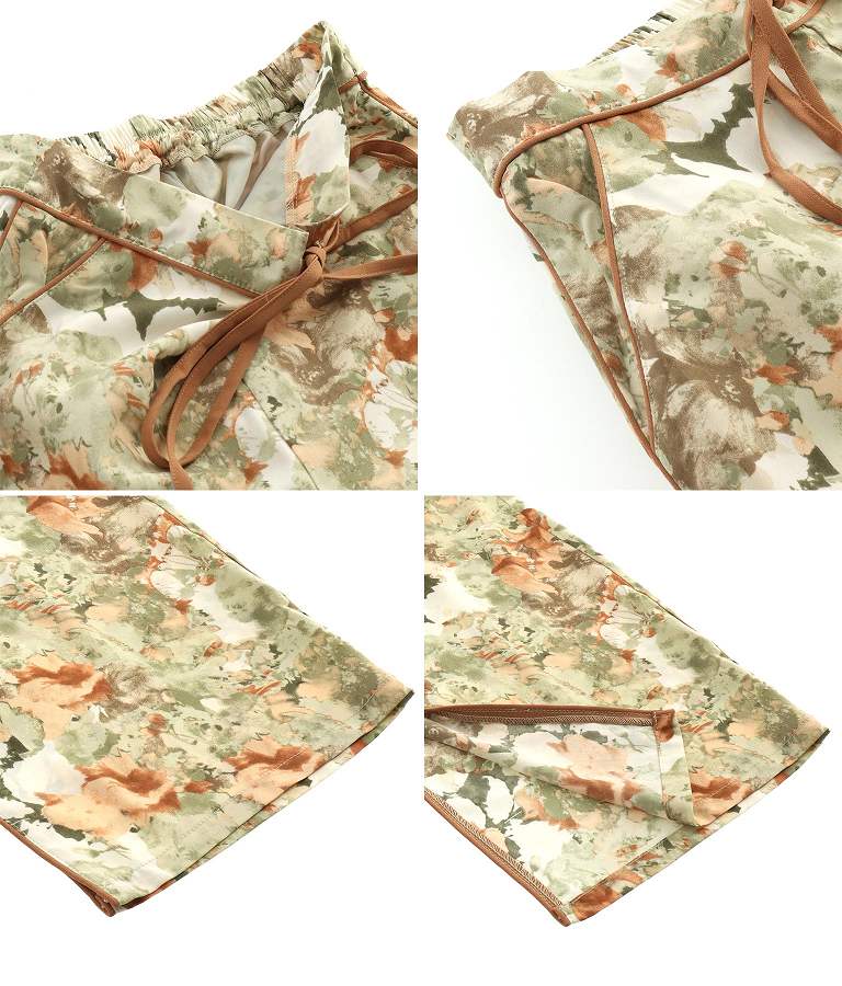 花柄 サイドライン スリット パンツ 492-2523