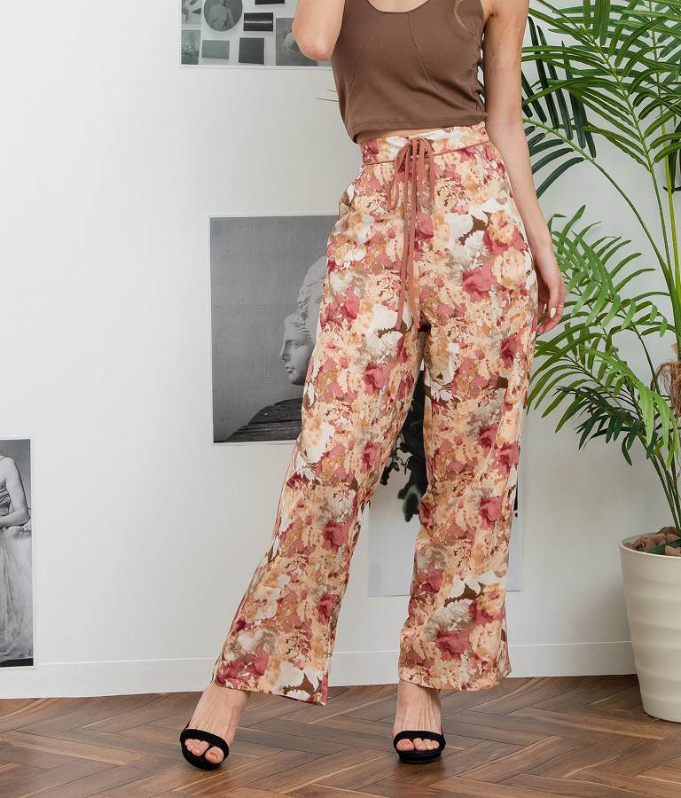 花柄 サイドライン スリット パンツ 492-2523