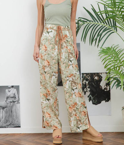 花柄 サイドライン スリット パンツ 492-2523