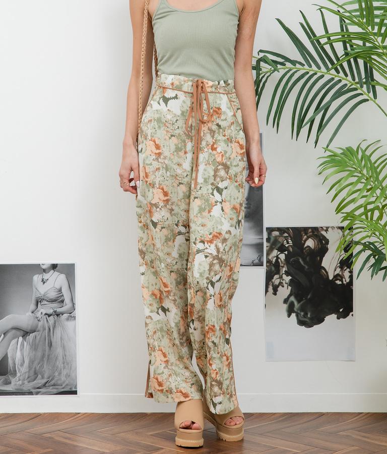 花柄 サイドライン スリット パンツ 492-2523