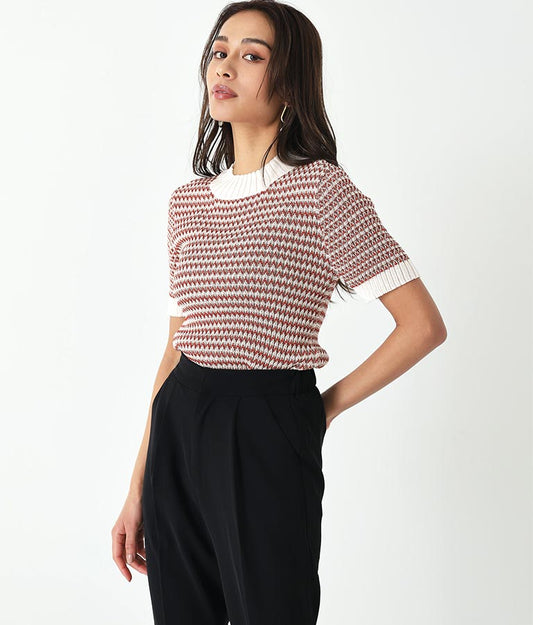 マルチカラー ハイネック リブ ニット トップス Tシャツ 793-8367
