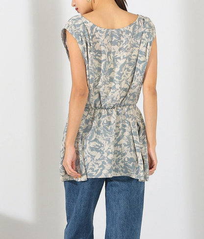 前後2WAYニュアンス柄フレアヘムノースリーブトップスカットソー