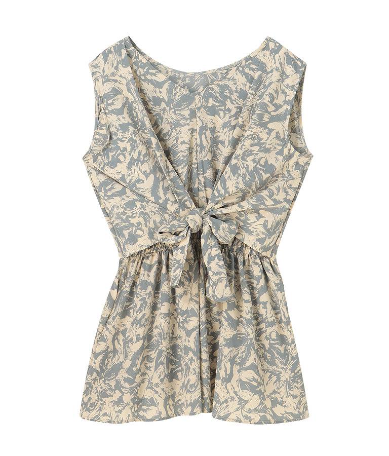 前後2WAYニュアンス柄フレアヘムノースリーブトップスカットソー 493-2394