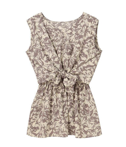 前後2WAYニュアンス柄フレアヘムノースリーブトップスカットソー 493-2394