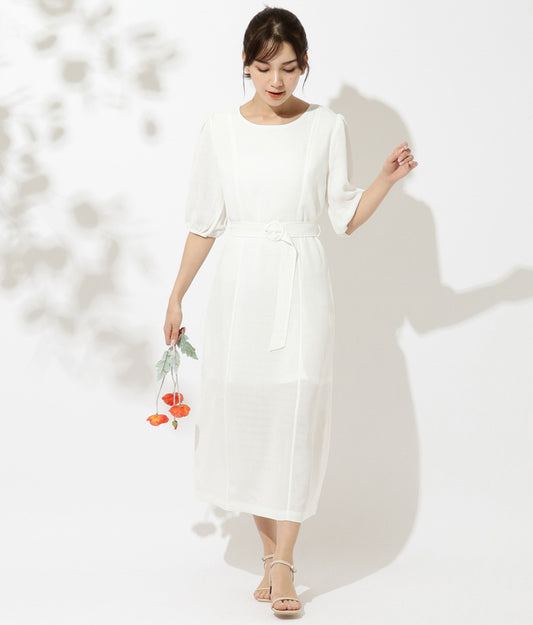 ベルト付き 透かし チェック ワンピース 527-6362