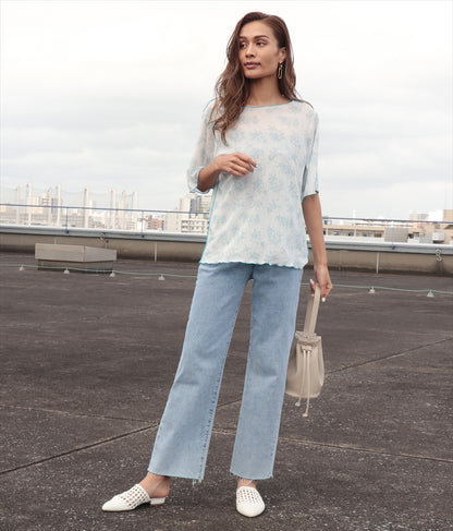 ボタニカル柄プリントトップスTシャツ 523-6397