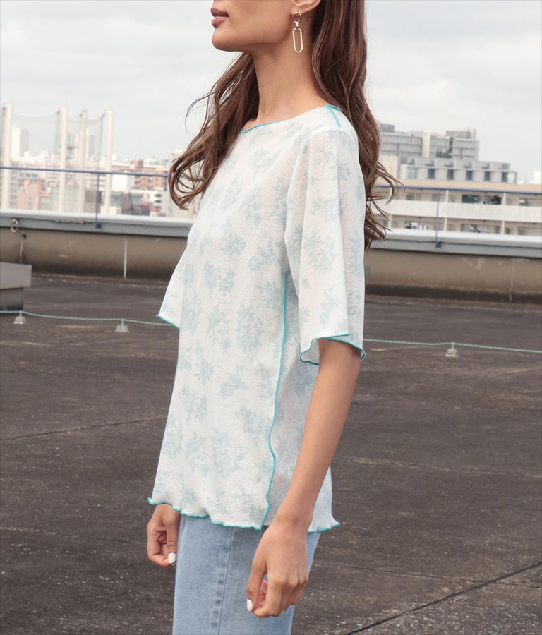 ボタニカル柄プリントトップスTシャツ 523-6397