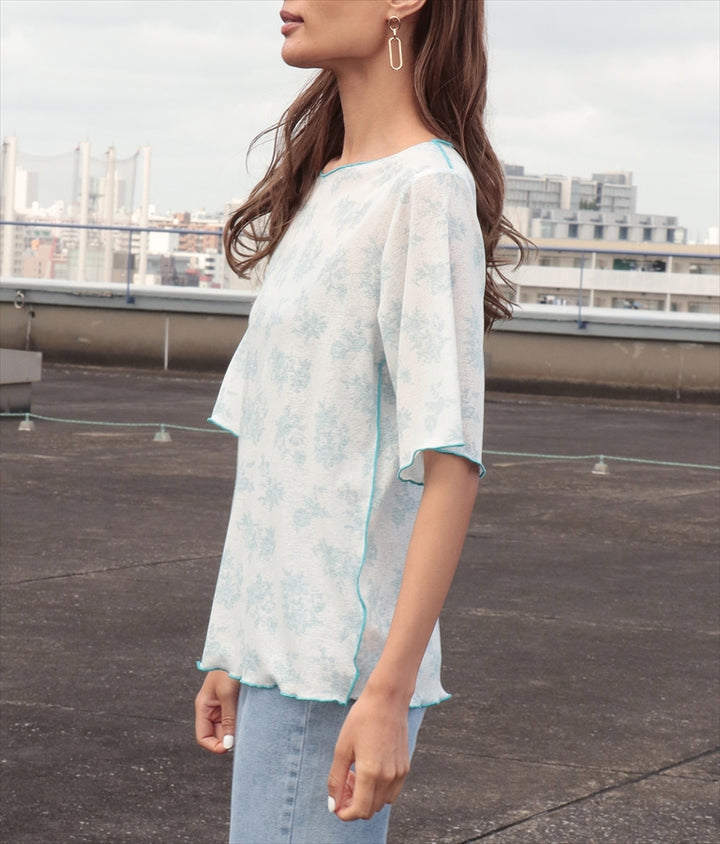 ボタニカル柄プリントトップスTシャツ 523-6397