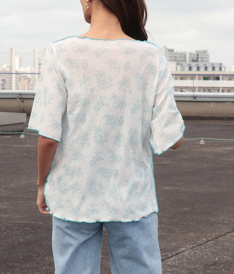 ボタニカル柄プリントトップスTシャツ 523-6397