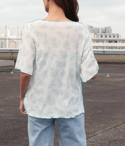 ボタニカル柄プリントトップスTシャツ 523-6397