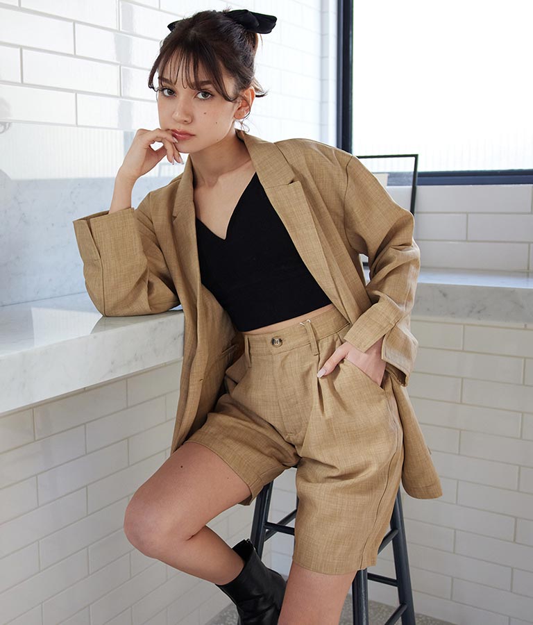 麻タッチショートパンツ 522-6286