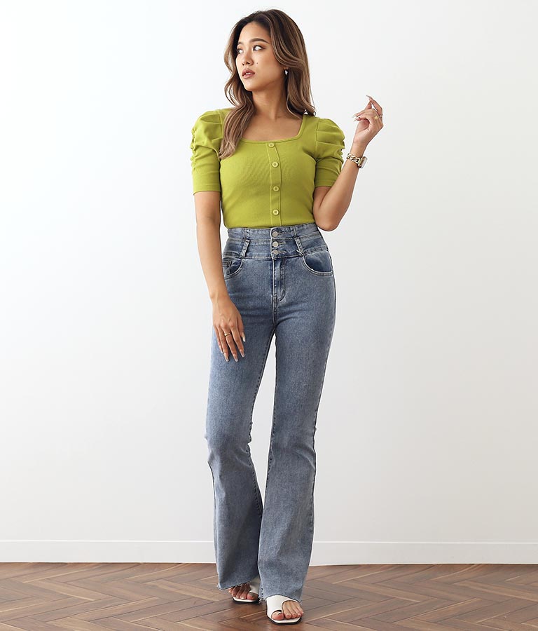 リブフロントボタンパワーショルダートップスカットソー 793-8479