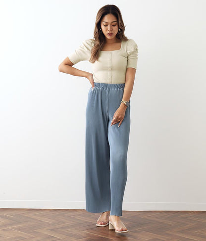 リブフロントボタンパワーショルダートップスカットソー 793-8479