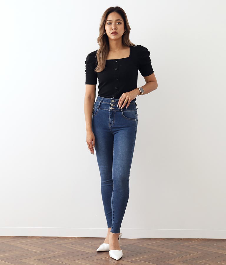 リブフロントボタンパワーショルダートップスカットソー 793-8479