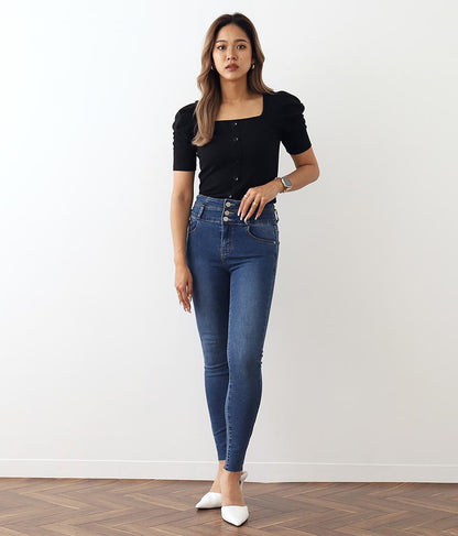 リブフロントボタンパワーショルダートップスカットソー 793-8479