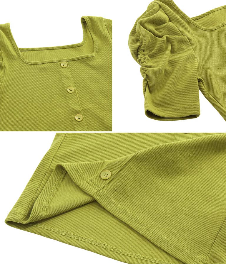 リブフロントボタンパワーショルダートップスカットソー 793-8479