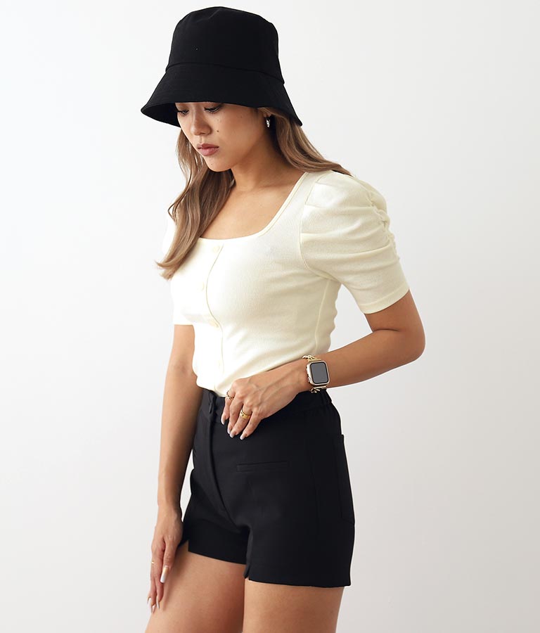 リブフロントボタンパワーショルダートップスカットソー 793-8479