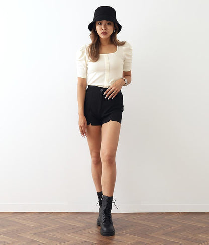 リブフロントボタンパワーショルダートップスカットソー 793-8479