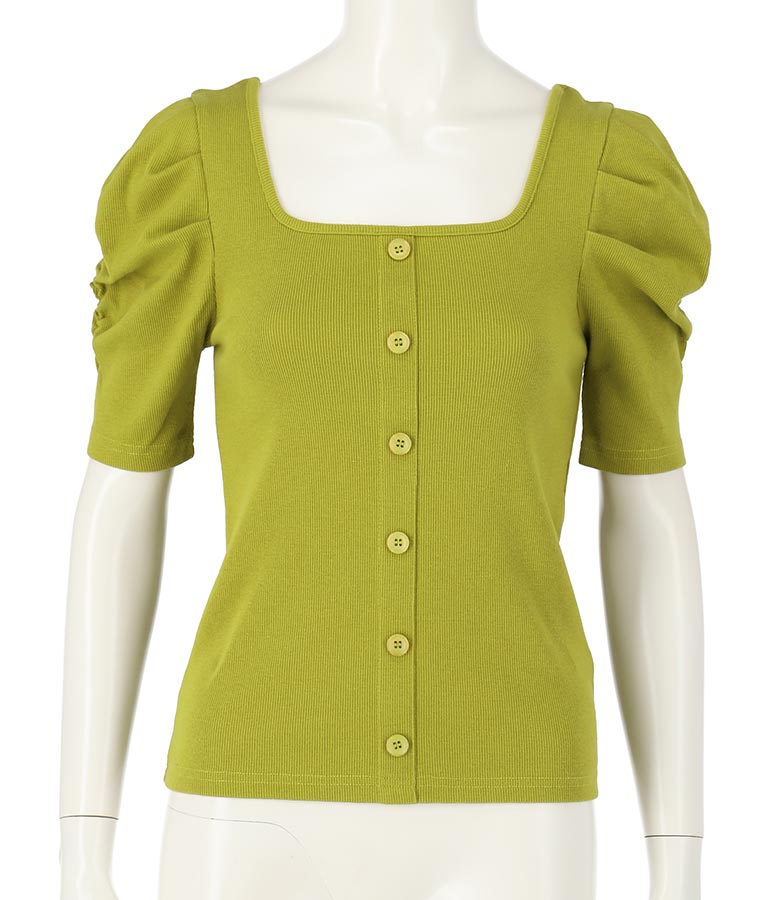 リブフロントボタンパワーショルダートップスカットソー 793-8479