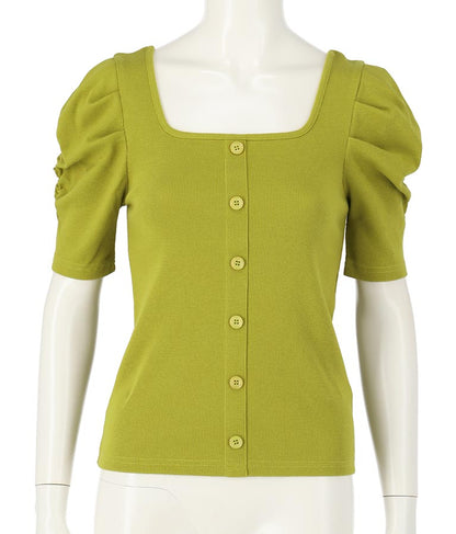 リブフロントボタンパワーショルダートップスカットソー 793-8479