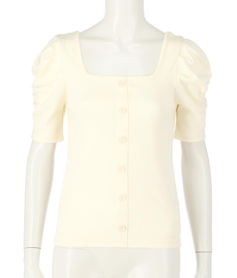 リブフロントボタンパワーショルダートップスカットソー 793-8479