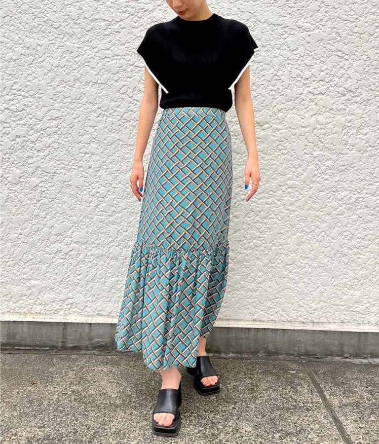 クロスライン切替ティアードスカート