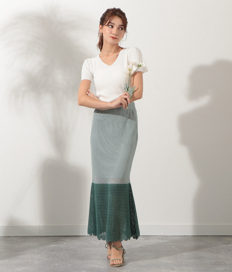 サマーニット配色マーメイドスカート