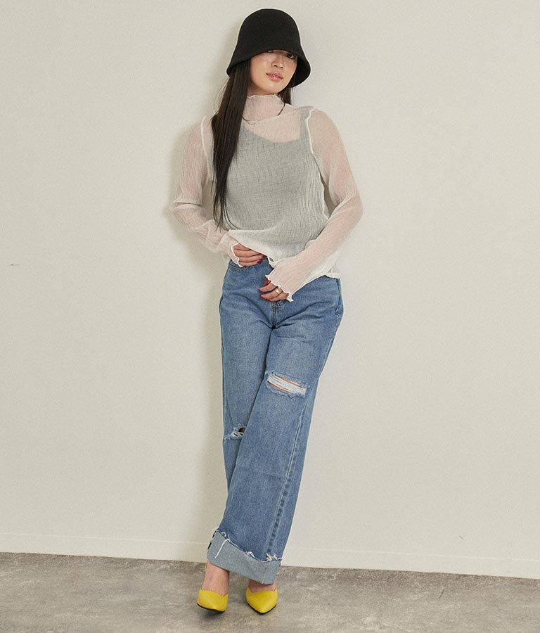 シアーサムホールハイネックトップスカットソー 793-8854