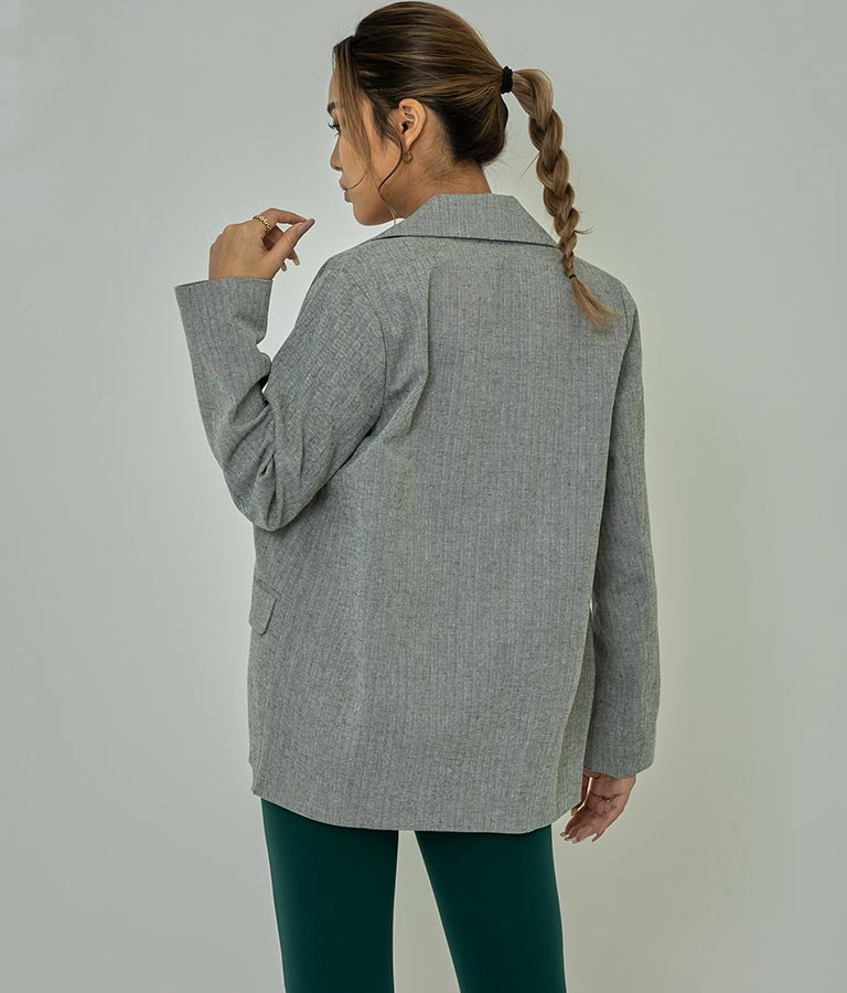 コットンリネンヘリンボーンテーラードジャケット