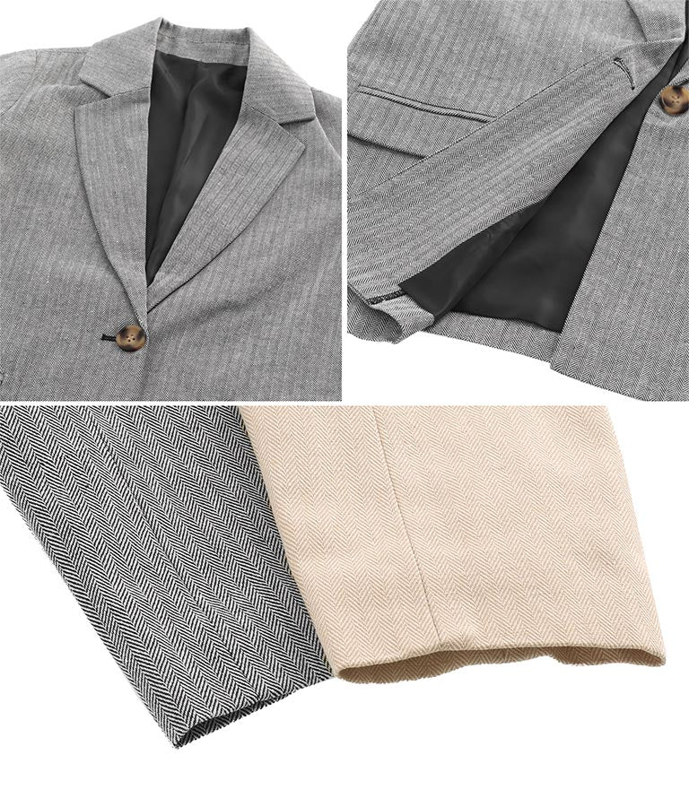 コットンリネンヘリンボーンテーラードジャケット 794-8379