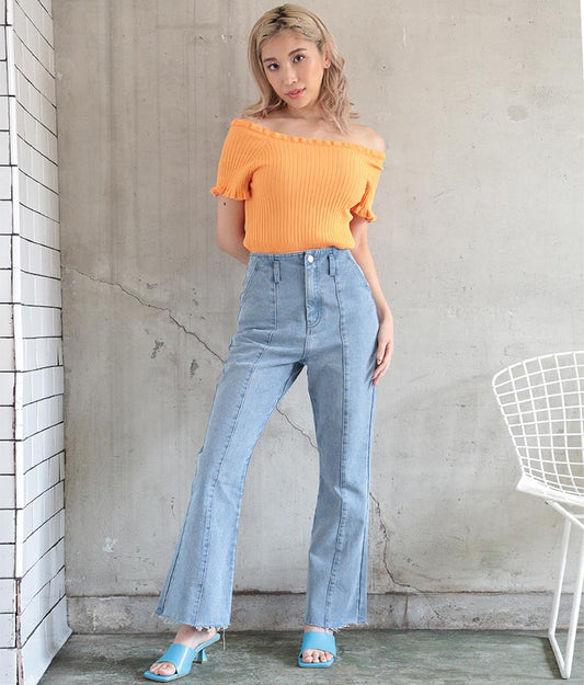 バックゴム フレア デニム パンツ 792-8907