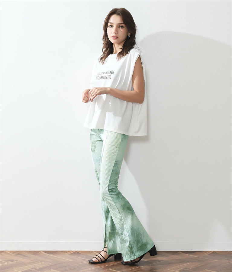 タイダイリブスリットフレアパンツ