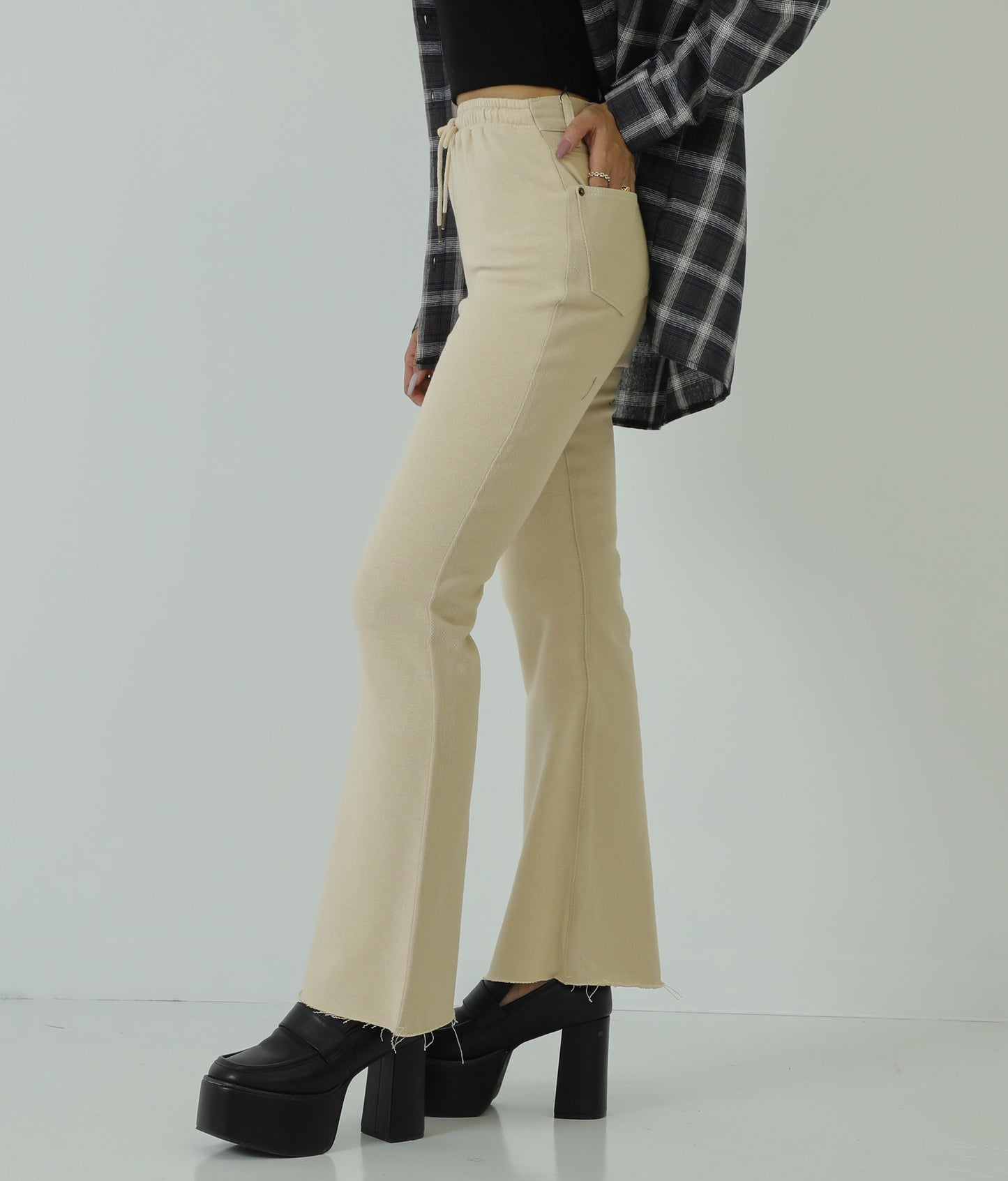 裏毛×デニム切替フレアパンツ